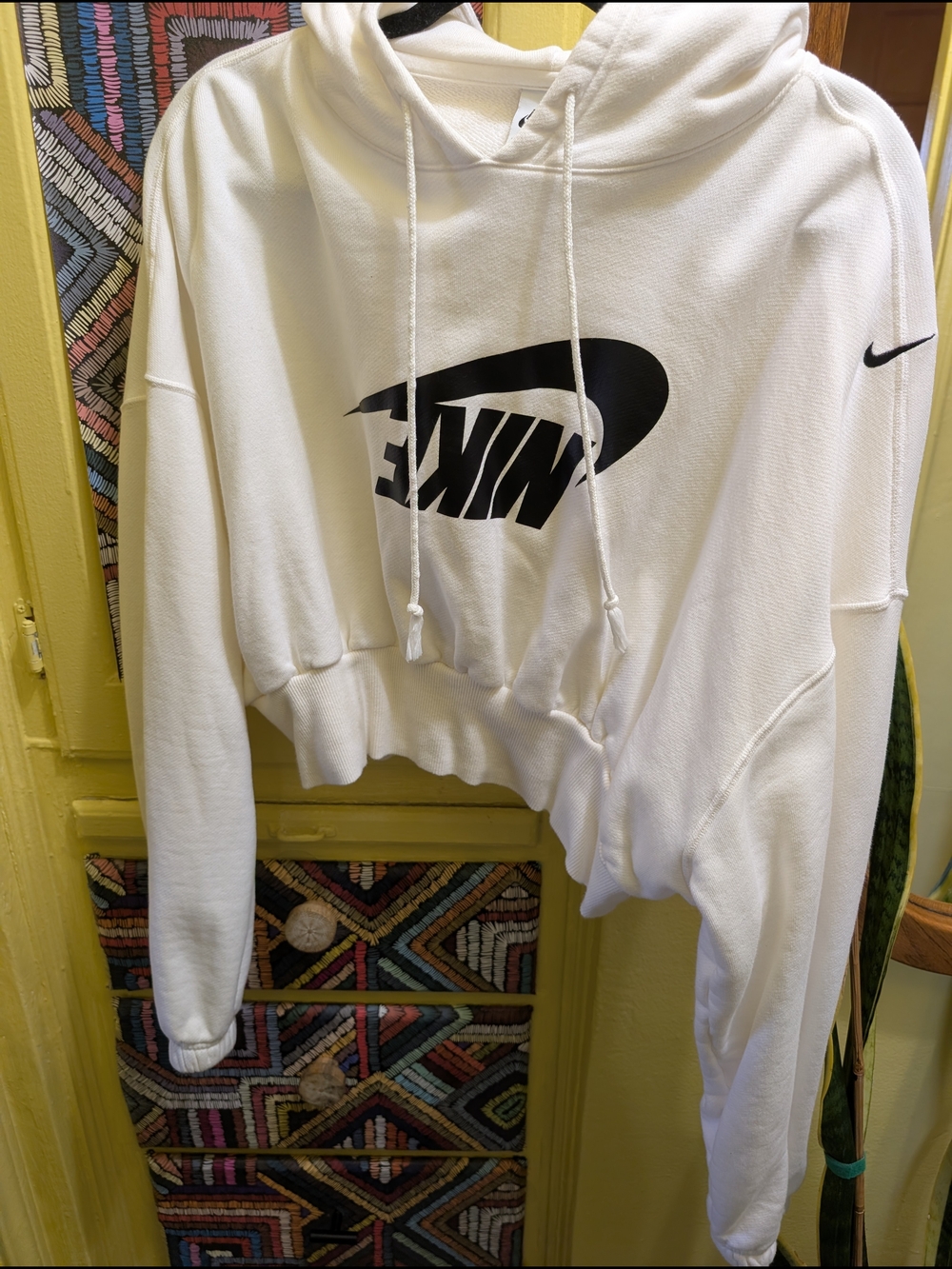 Nike White Cropped Logo Hoodie